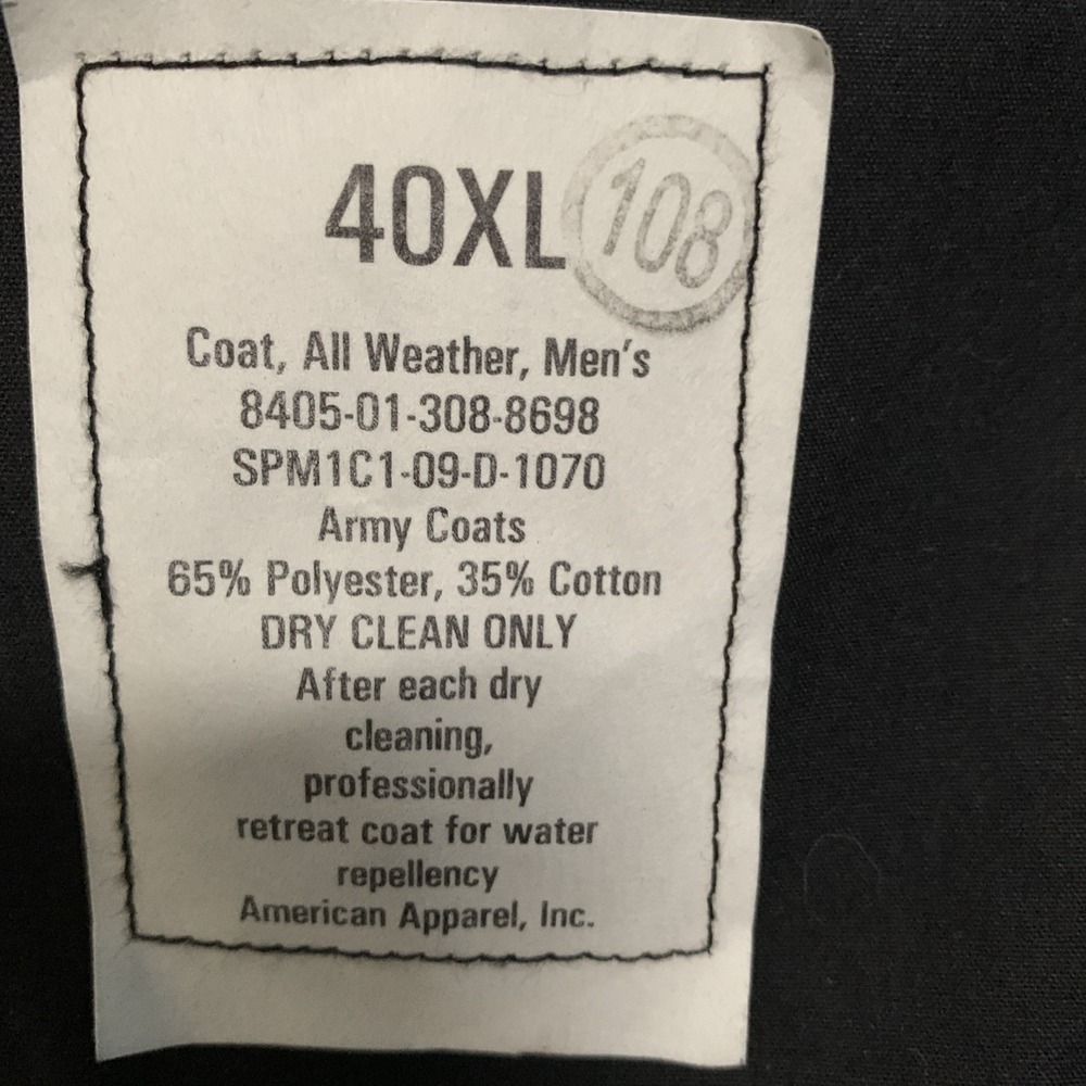 Defense Logistics Agency Garrison All Weather Black Trench Coat Men's 40XL NWOT - Picture 8 of 11